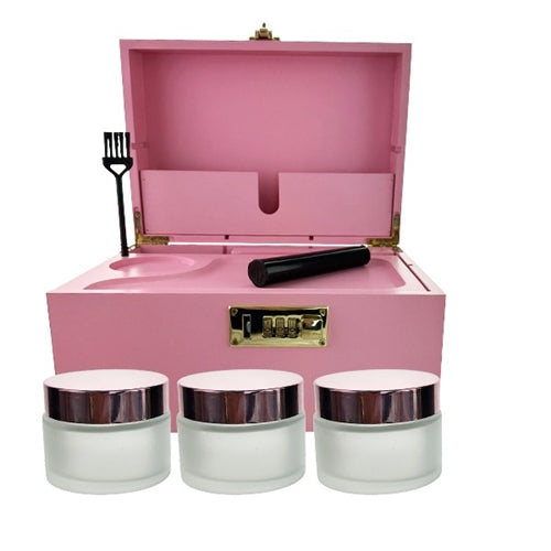 Pink Wooden Lockable Rolling Box (25.5x14cm)