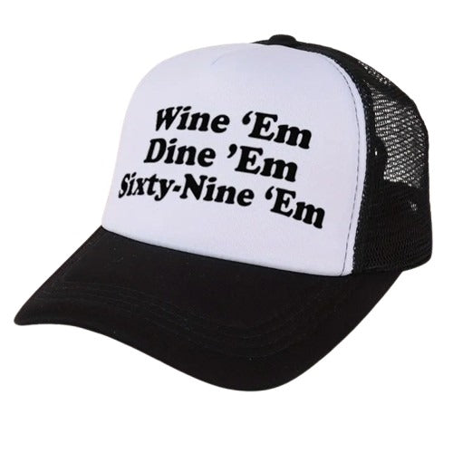 Wine 'em, Dine 'em, 69 'em Cap- Black Temu