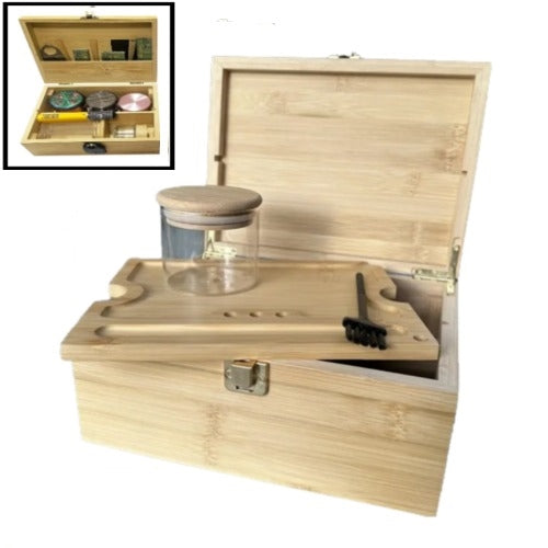 Wooden Rolling Box w/ Utility Tray (22x18cm)