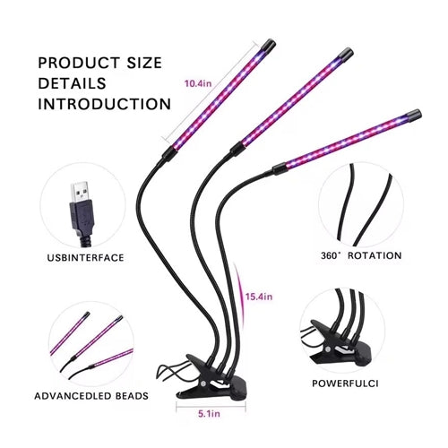 3-Head Full Spectrum LED Grow Light