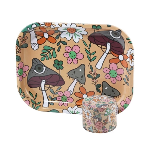 Grinder/Tray Combo- Mushrooms & Flowers