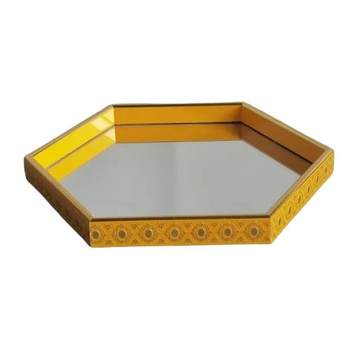 Hexagonal Mirror Tray- Gold Temu