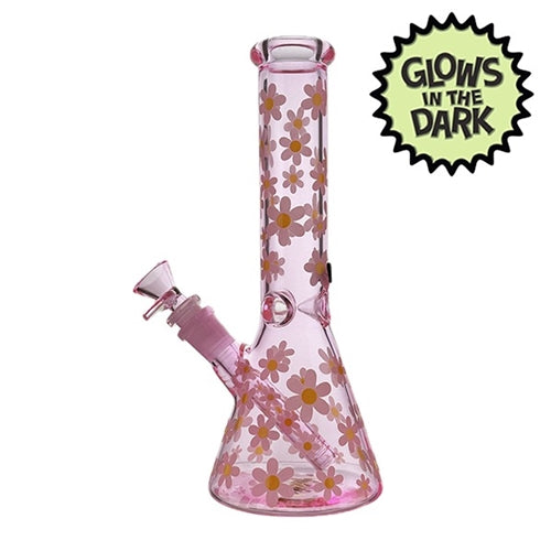 Glowing Pink Daisy Glass Beaker- 25cm Down Under Wholesalers