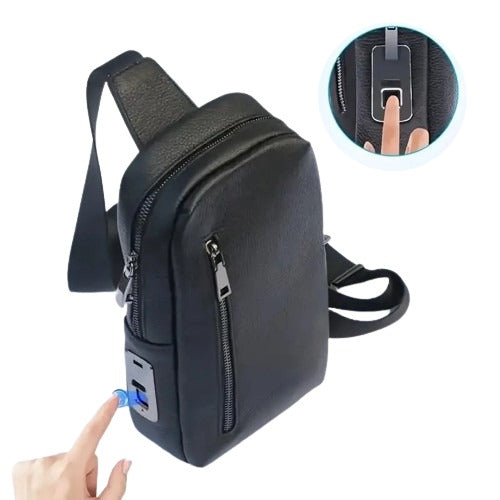 Genuine Leather Sling Bag w/ Fingerprint Lock Temu