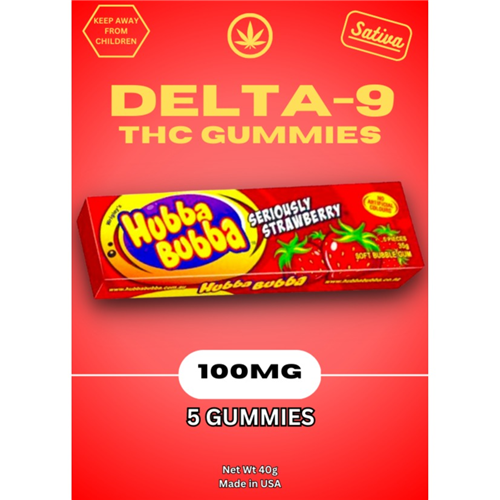 5pk Delta-9 THC Gummies- Hubba Bubba S/berry