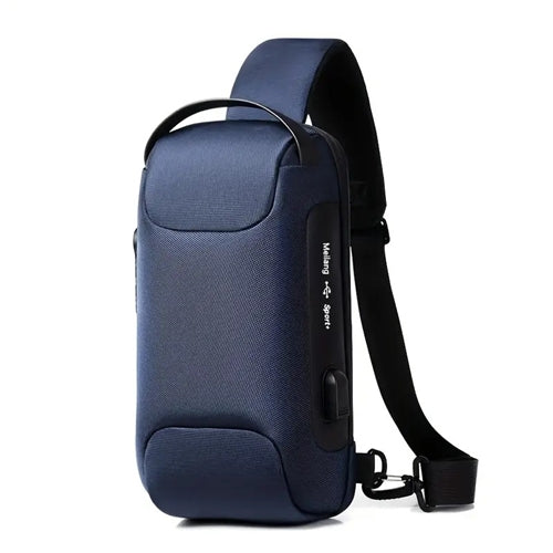 Large Lockable Crossbody Bag- Blue