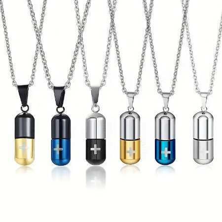 S/Steel Pill Necklace Temu
