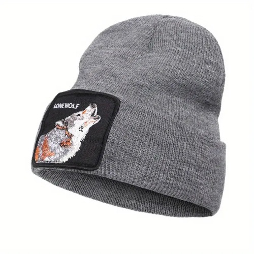 Loan Wolf Beanie- Grey Temu