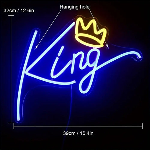 King Neon Sign 40x32cm- Blue Temu