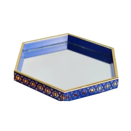 Hexagonal Mirror Tray- Blue Temu