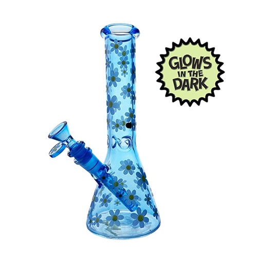 Glowing Blue Daisy Glass Beaker- 25cm Down Under Wholesalers