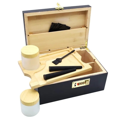 Lockable Wooden Rolling Kit- Black Temu